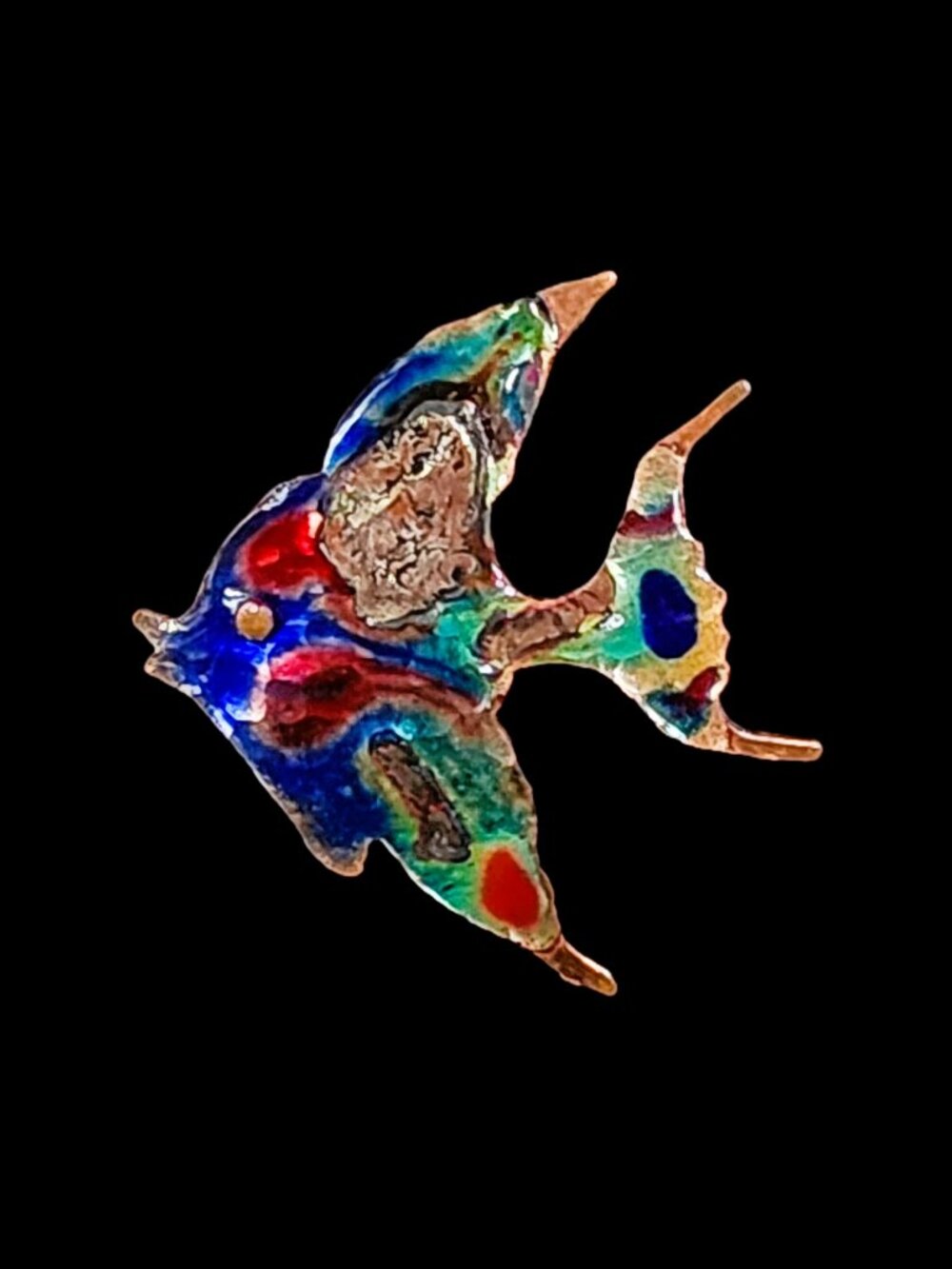 VTG 1980s Mid Century Style Enamel on Copper Fish Brooch Pin 1.75" Artisan MCM